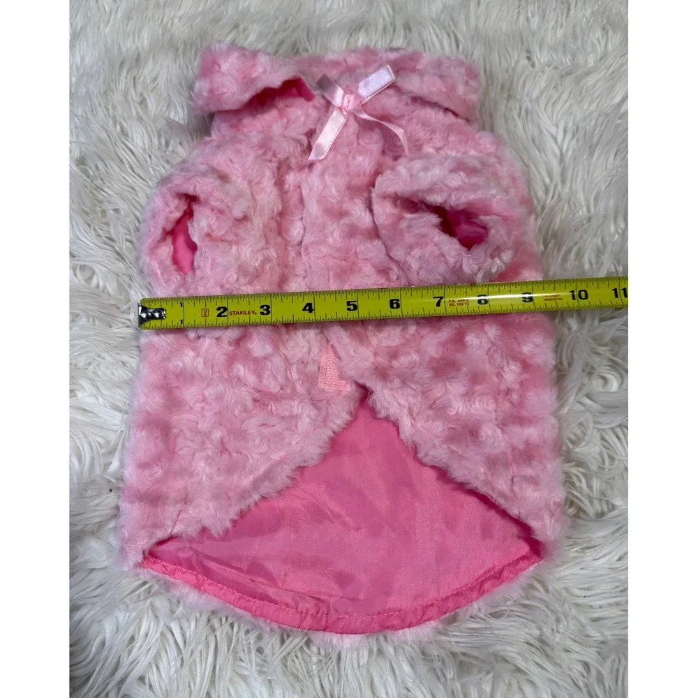 Pink Faux Fur Pet Vest with Satin Bow Small Dog Cat Plush Coat